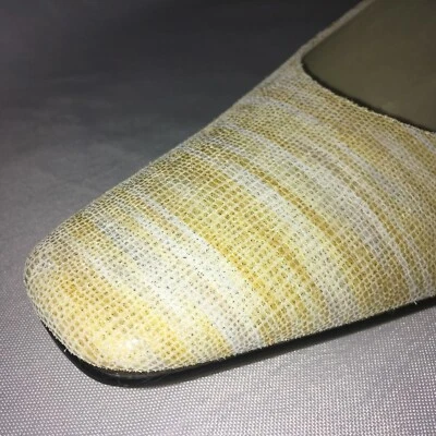 Nuevo BOMBA DE GAMUZA BRILLANTE 12N AMARILLO/CREMA Rayas "Adrienne" por J RENEE Envío Gratis Foto 1 de 4