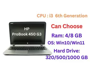 HP  ProBook 450 G3 CPU i3 6 Gen.  RAM 4/8 GB STORAGE 320/500/1000  GB Win 10/11 - Picture 1 of 11