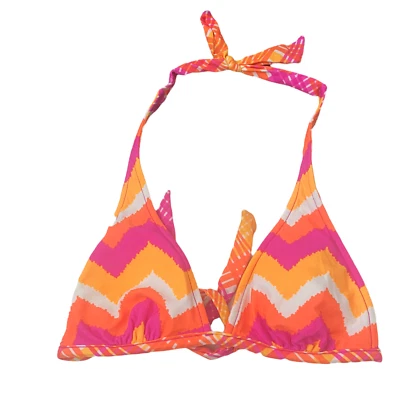 NUEVO Top de bikini de natación para mujer talla M rosa naranja reversible a rayas   Foto 1 de 4
