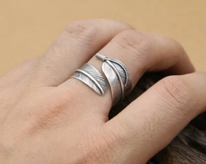 Anillo de plumas de plata esterlina 925 para hombre mujer joyería motociclista envoltura A3401 - Imagen 1 de 6