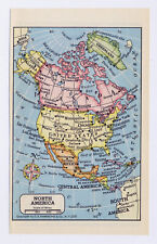 1951 VINTAGE MINIATURE MAP 6" x 3 3/4" OF NORTH AMERICA CANADA USA
