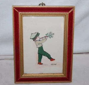 Vintage Marching IRISH  Boy Watercolor With Flute Framed - Picture 1 of 4