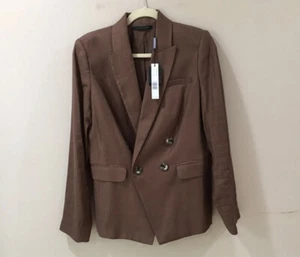 ELIE TAHARI Womens 6 BLAZER JACKET DOUBLE BREASTED LINEN BLEND Milk Chocolate - Picture 1 of 7