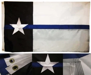 3x5 Embroidered Police Thin Blue Line Texas State 220D Nylon Flag 3'x5' Clips - Picture 1 of 10