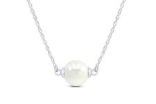 Pearl Pendant 14K White Gold Plated Silver 18" Necklace For Women's