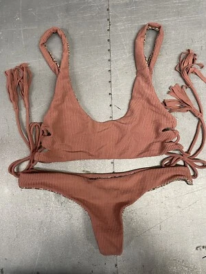 Biquíni feminino ACACIA rosa empoeirado/rosa com nervuras tamanho médio - Imagem 1 de 3