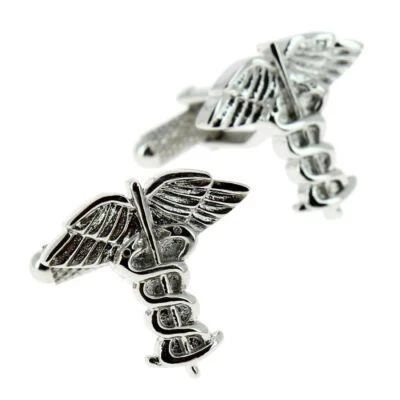 Clj Charles Le Jeune. Boutons de manchette. Caducée d'Hermès, Acier. Gris argent - Bild 1 von 3