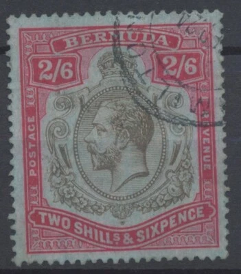 Bermuda Stamps 1918 2/6; Black & red/Blue: Wmk Multi Crown CA;  SG52; CV £50 - Image 1 of 2