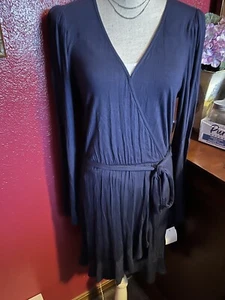 Woman’s Dress by BP. Lovely Navy Blue Designer Wrap Ruffle Style Size S - Picture 1 of 4