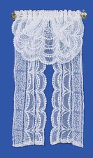 Melody Jane Dolls House White Lace Curtains with Swag Valance Window Accessory