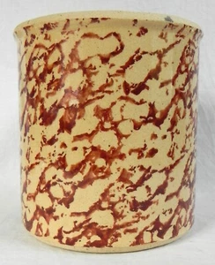 Roseville Spongeware Crock/Utensil Holder, Dk Red/Beige, 5 1/4" x 4", R.R.P. Co. - Picture 1 of 6