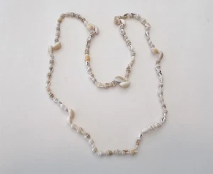 Long Continuous Strand Necklace W/Mottled Brown/Cream Natural Seashell Beads 39" - Picture 1 of 1