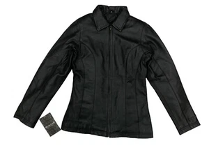 Burk's Bay Women Fitted Leather Jacket Size S Black Style 9032 - Afbeelding 1 van 12