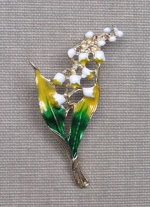 Broche bijou Fleur Imitation Brin de muguet Acier doré inoxydable. - Picture 1 of 5