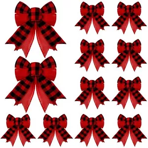 12PCS Christmas Burlap Bows 5 x 7 Inch Rustic Tree Wreath Bow Holiday Decor - Picture 1 of 7