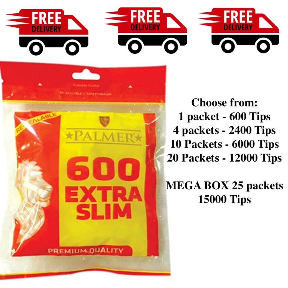 15000x PALMER Cigarette Filter EXTRA SLIM Tips Resealable Bag Smoking UK - Image 1 of 1