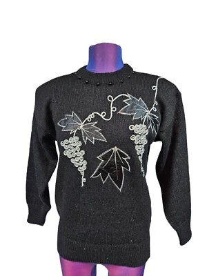 Suéter Vintage Dana Scott Negro y Plateado Metálico Uva Talla Pequeña Para Mujer M58 Foto 1 de 4