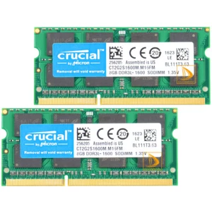 Crucial 2X 8GB 2RX8 DDR3L 1600MHz PC3L-12800S SODIMM Computerspeicher - Bild 1 von 6