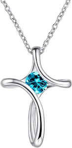 Cross Necklace for Women Birthstone Necklaces for Women 925 Sterling Silver Pend - Picture 1 of 6
