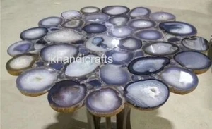Natural Gray Agate Coffee Table Top Side Table, Agate Console Table Kitchen Deco - Picture 1 of 2