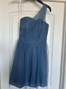 David’s Bridal Women’s Smoky Blue One Shoulder Knee Length Dress Fit & Flair “0” - Picture 1 of 11