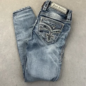 Jeans donna Rock Revival taglia 26 YUI vita media alla caviglia skinny lavaggio acido - Foto 1 di 21
