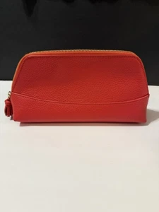 Neely & Chloe Red Leather Cosmetic Case Makeup Bag Pouch – Pebbled Leather 9x5 - Picture 1 of 5