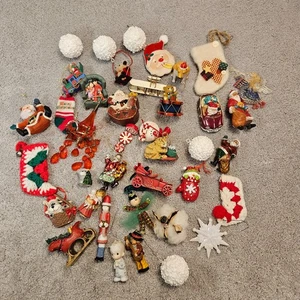 Vintage Christmas Ornament Lot 38 pcs Mixed Styles Santa Snowmen Crochet - Picture 1 of 12