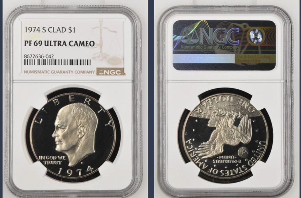 1974 S Eisenhower IKE Label CLAD $1 PF69 ULTRA CAMEO - Image 1 of 1