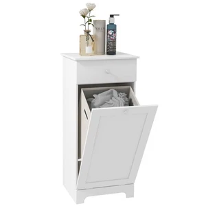 HOMCOM Bathroom Cabinet with Folding Laundry Hamper and Drawer, White - Picture 1 of 11
