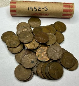 1952-S Lincoln Cent Roll - Good Dates - Average Circulated  (50 coins) Fine - Picture 1 of 4