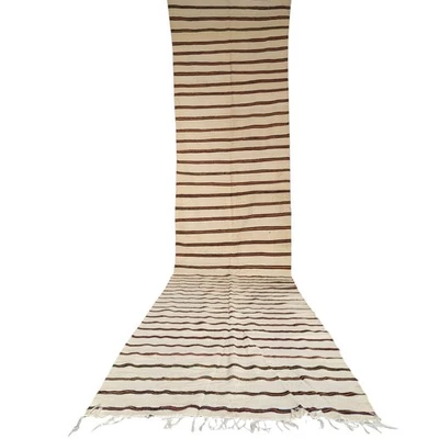 Tapete de corrida berbere marroquino vintage feito à mão Boujaad tapete de lã listrado creme - Imagem 1 de 4