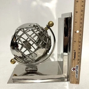 Eichholtz Solid Metal Silver Steel Color Book End ONLY 1 Globe Earth Planet ⭐️ - Picture 1 of 7