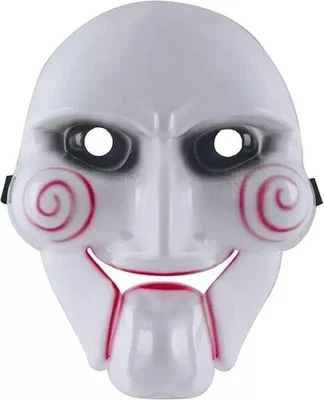 Plastic Saw Puppet Mask Fancy Dress Jigsaw Billy Clown Halloween Accessory - Image 1 of 3