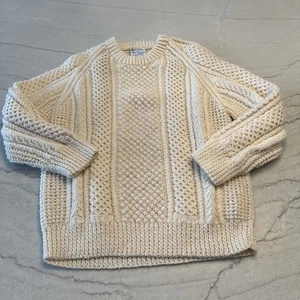 Vintage Hand Knitted Rita Condron Irish Fisherman’s Wool Sweater Cream Sz M - Picture 1 of 8