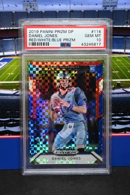 2019 Panini Prizm DP #116 Daniel Jones Red/White/Blue Prizm PSA 10 Gem Mint RC - Image 1 of 3