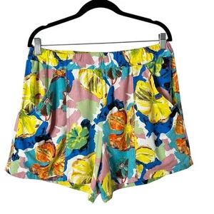 Hester & Orchard Women's Linen Shorts L Multicolor Floral Print Tropical Hi Rise - Picture 1 of 7