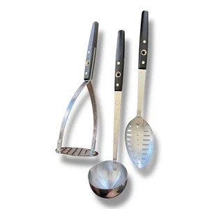 Vintage Feuerstein Pfeilspitze Utensilien Set 3 MCM Edelstahl Bakelit Griff Mittelloch USA - Bild 1 von 6