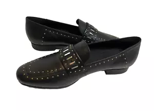 Geox Respira Black Leather Silver Studded Slip On Loafers Size 38EU, 8US NEW! - Picture 1 of 12