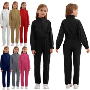Kids Girls Overalls Casual Jumpsuit Pageant Bodysuit Rompers Stand Collar Party - Picture 1 of 70