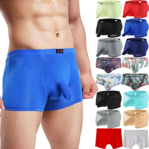 Men's Underwear Boxer Briefs Ice Silk Shorts Panties Bulge Big Pouch Underpants - Picture 1 of 44