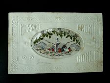 SILK EMBROIDERED POSTCARD CHRISTMAS SCENE MESSAGE FROM HOME