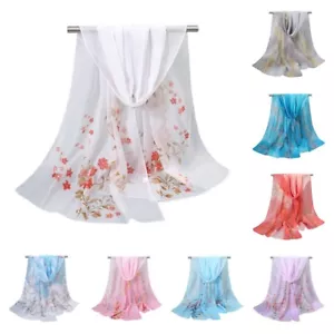 Sciarpa donna retrò foglie fiori fascia floreale chiffon avvolgente scialle marmitta - Foto 1 di 13