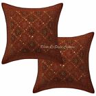 Decorative Cotton Floral Sequins 16x16 Gold Zari Embroidered Throw Pillow Covers