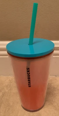Starbucks Naranja Melocotón Gradiente Cristal Vaso Frío con Pajita 16 Oz Foto 1 de 4