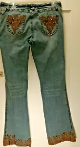 Apollo Blue Jeans Size 11 /12 Buttons and Brown Lace Unique and cute! small hole - Picture 1 of 6