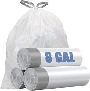 Drawstring 8 Gallon Trash Bags - Medium Trash Bags 8 Gallon Garbage Bags - Picture 1 of 8