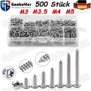 500 x Blechschrauben Edelstahl Kreuzschlitz Linsenkopf Schrauben Sortiment M3-M5 - Bild 1 von 11