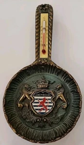 LUXEMBOURG Coat of Arms Rampant Lion Shield Souvenir Brass Pan Thermometer RARE - Picture 1 of 3