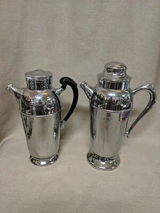 2 Vintage Silvertone Chrome Large Cocktail Pitchers w/ Handles - Picture 1 of 8